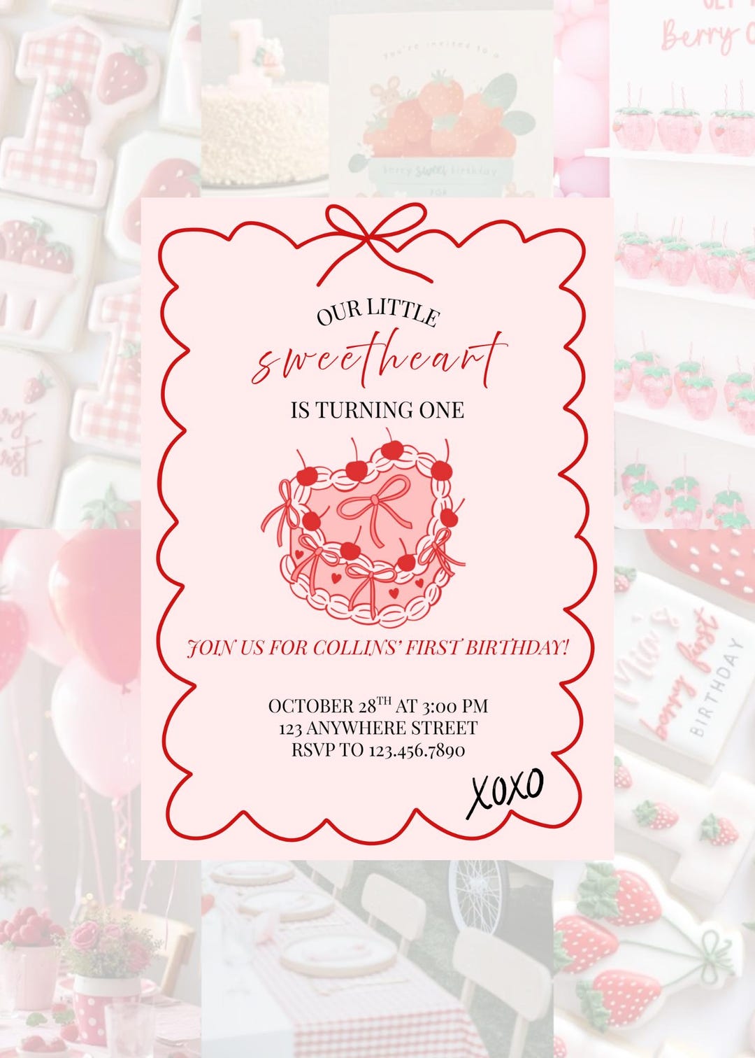 February Invite First Birthday Valentines Invitation-girls Sweetheart Valentine's ...
