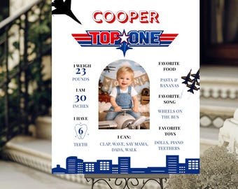 Fighter Jet Birthday Milestone Poster-Fighter Pilot Sign-Top One Pilot Birthday Decor-Airplane Birthday Decorations-Airforce Invite A0