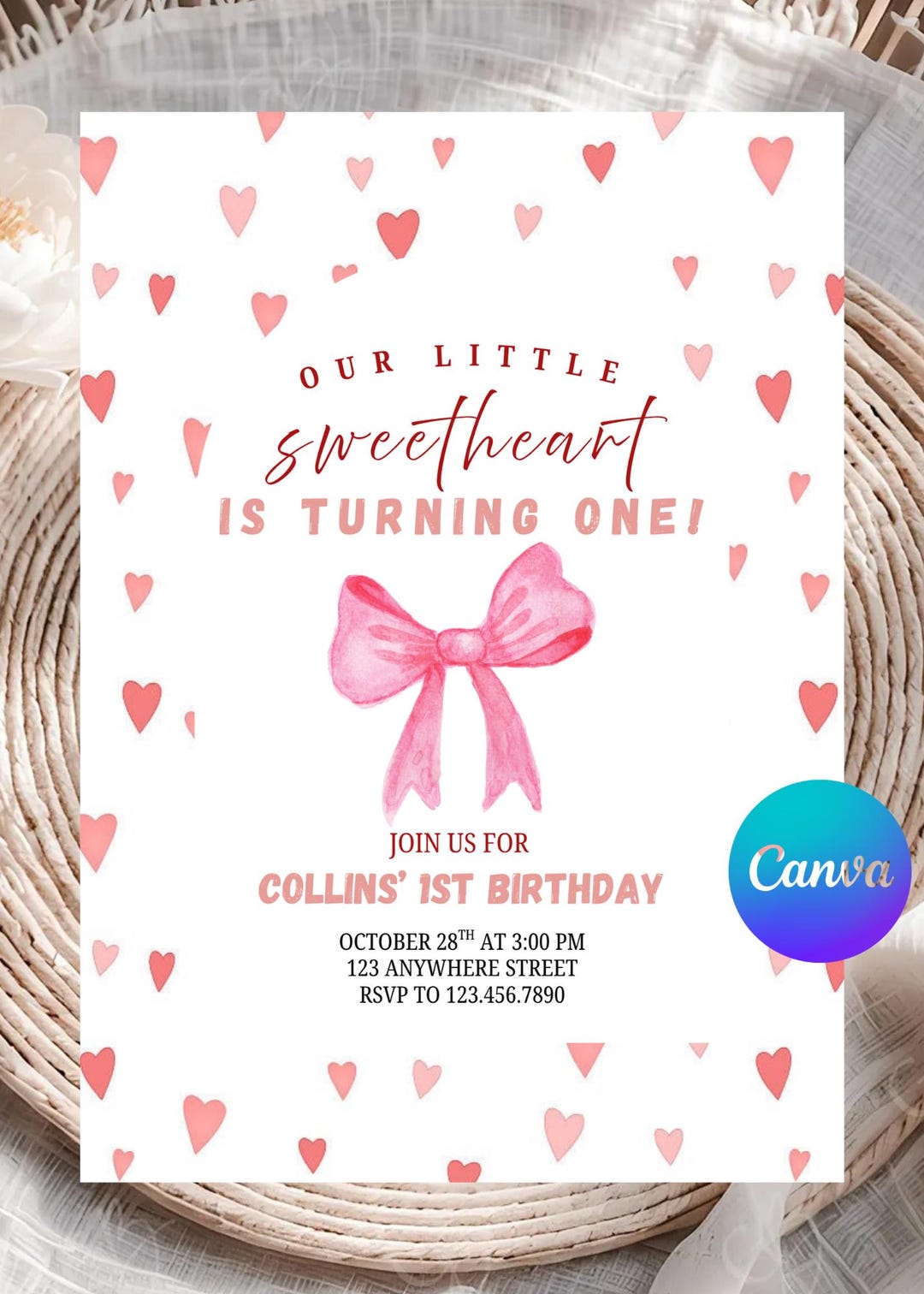 February Invite First Birthday Valentine Invitation, Little Sweetheart Valentine's ...