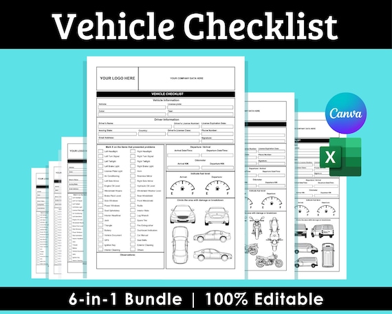 Editable Vehicle Inspection Checklist: Canva & Excel Fleet Forms (Digital Download)