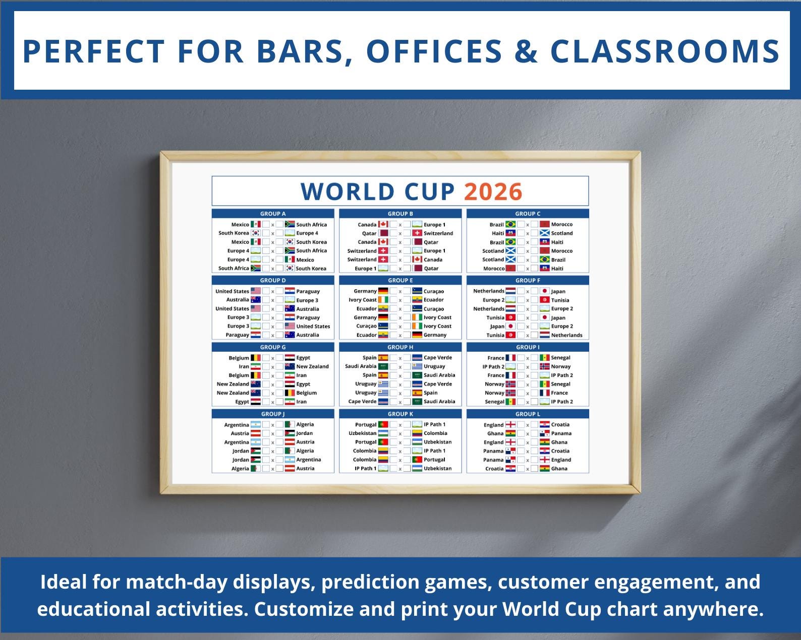 2026 World Cup Wall Chart Template – Printable, Editable (digital