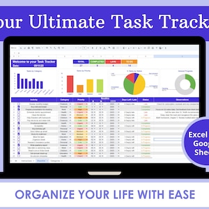 Task Tracker Spreadsheet: Excel & Google Sheets Project Management (Digital Download)