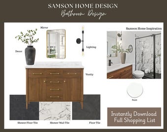 Bathroom Design Mood Board | Online Interior Design (Digital Download) Premade Bathroom, Interior Design, Investor Flip Design, Renovation