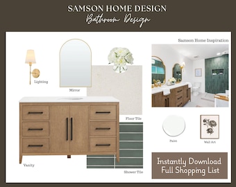 Bathroom Design Mood Board | Online Interior Design (Digital Download) Premade Bathroom, Interior Design, Investor Flip Design, Renovation
