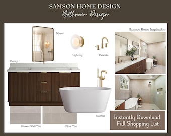 Bathroom Design Mood Board | Online Interior Design (Digital Download) Premade Bathroom, Interior Design, Investor Flip Design, Renovation
