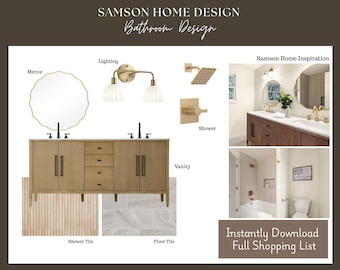 Bathroom Design Mood Board | Online Interior Design (Digital Download) Premade Bathroom, Interior Design, Investor Flip Design, Renovation