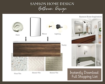 Bathroom Design Mood Board | Online Interior Design (Digital Download) Premade Bathroom, Interior Design, Investor Flip Design, Renovation