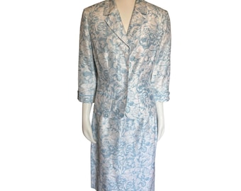 Tahari Arthur S. Levine Blue Floral Jacquard Skirt Suit Set Blazer Skirt Size 10