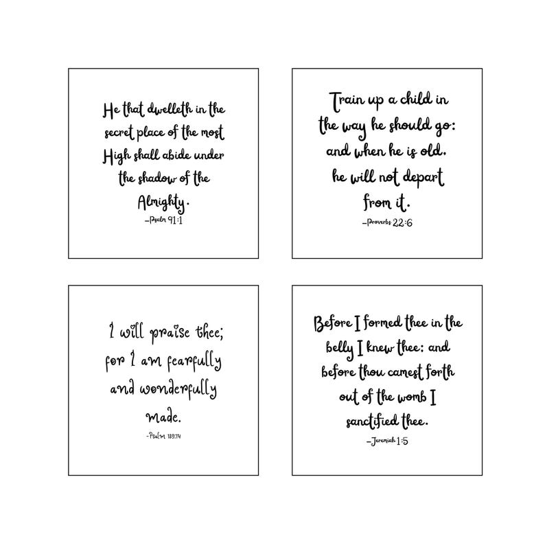 Set of 16 Baby Bible Verse Quilt Squares - Fabric Charm Pack - 3.5", 4.5", or 5" Precut Scripture Fabric Bild 6