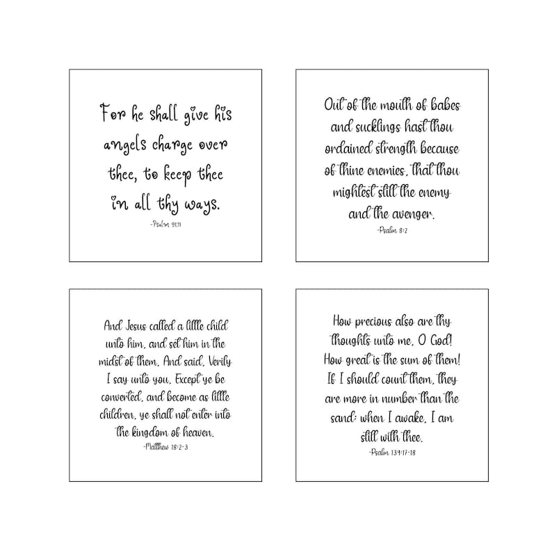 Set of 16 Baby Bible Verse Quilt Squares - Fabric Charm Pack - 3.5", 4.5", or 5" Precut Scripture Fabric Bild 7