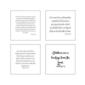 Set of 16 Baby Bible Verse Quilt Squares - Fabric Charm Pack - 3.5", 4.5", or 5" Precut Scripture Fabric Bild 5
