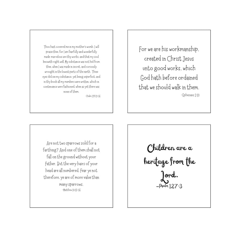 Set of 16 Baby Bible Verse Quilt Squares - Fabric Charm Pack - 3.5", 4.5", or 5" Precut Scripture Fabric Bild 5