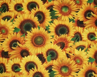 SUNFLOWER FLORAL SUNFLOWERS YELLOW GREEN COTTON FABRIC 11 INCH SCRAP CUT