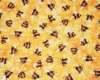 Bee fabric 100/% cotton material bumble summer grey background buzzing honey