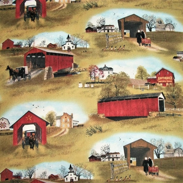 Covered Bridge Fabric, Country Fabric, Quilt Barn Fabric, By The Yard, Quilting Sewing Fabric, Elizabeth Studio, Novelty Fabric, Amish