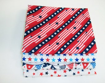 Patriotic Cotton Fabric Fat Quarter Bundle, Americana Sewing, 4th of July