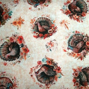 Turkey Fabric, Thanksgiving Fabric, By The Yard, Fall Fabric, Autumn Fabric, QT Fabrics Sewing Quilting Fabric, Novelty Fabric, Sunflowers