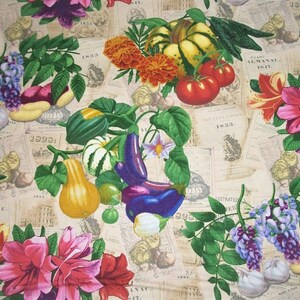 Vegetable Fabric, Flower Fabric, Garden Fabric, By The Yard, Print Concepts, Floral Fabric, Quilting Sewing Craft Fabric, Novelty Fabric