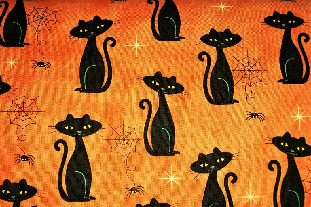 Halloween Fabric, Black Cat Fabric, by the Yard, Michael Miller, Spider