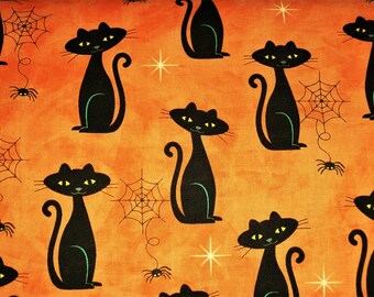 Halloween Fabric, Black Cat Fabric, By The Yard, Michael Miller, Spider Fabric, Quilting Crafting Sewing Fabric, Novelty Fabric, Spider Web