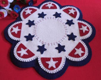 Wool Applique Pattern, Americana Wool Applique Pattern, 4th of July Wool Applique, Wool Candle Mat, Penny Rug Pattern, PATTERN ONLY