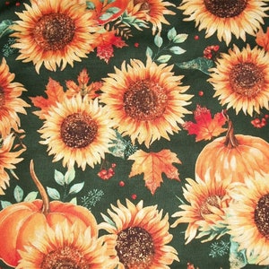 Pumpkin Fabric, Fall Fabric, Sunflower Fabric, By The Yard, Hoffman California , Autumn Fabric, Quilting Crafting Sewing Fabric, Metallic