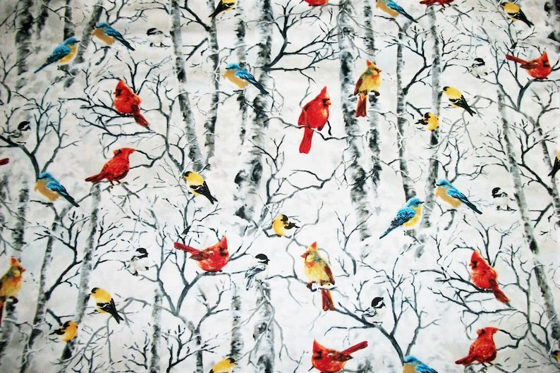 Cardinal Fabric Chickadee Fabric Bird Fabric By The Yard Etsy