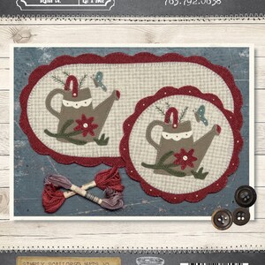 Wool Applique Pattern, Watering Can, Wool Candle Mat Pattern, Spring Wool Pattern, Garden Wool Applique, Table Mat Pattern, PATTERN ONLY