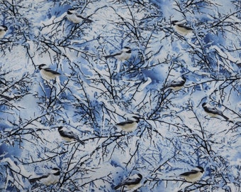 Bird Fabric, Chickadee Fabric, By The Yard, Winter Fabric, Timeless Treasures, Sewing Quilting Fabric, Novelty Fabric, Snow Holiday Fabric