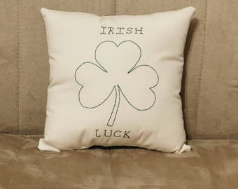 St Patrick's Day Pillow, Shamrock Pillow, Stitchery, Shamrock Decor, Hand Embroidered Pillow, Cushion, Irish Decor, Cottage Chic Decor