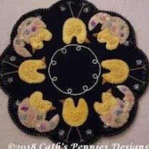 Wool Applique Pattern, Chick Wool Pattern, Easter Wool Applique, Wool Candle Mat, Penny Rug Pattern, Garden Applique Pattern, PATTERN ONLY