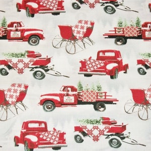 Red Truck Fabric, Christmas Fabric, By The Yard, Holiday Fabric, Henry Glass, Quilting Sewing Fabric, Snow Sleigh Fabric, Country Rustic