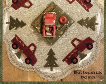 Wool Applique Pattern, Red Truck Wool Candle Mat Pattern, Christmas Wool Pattern, Winter Wool Applique, Table Mat Pattern, PATTERN ONLY