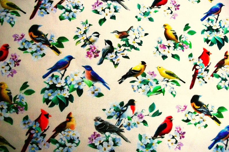 Cardinal Fabric, Chickadee Fabric, Bird Fabric, By The Yard, Spring Fabric, Elizabeth Studios, Sewing Quilting Fabric, Novelty Fabric, image 2