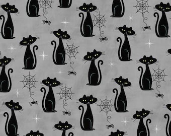 Halloween Fabric, Black Cat Fabric, By The Yard, Michael Miller, Spider Fabric, Quilting Crafting Sewing Fabric, Novelty Fabric, Spider Web