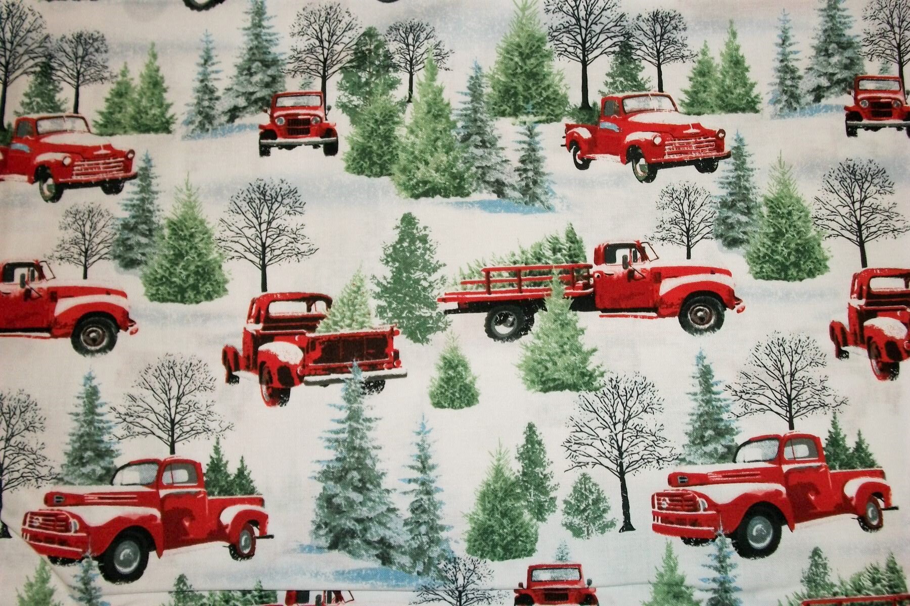 Red Truck Fabric Christmas Fabric By The Yard Holiday Etsy