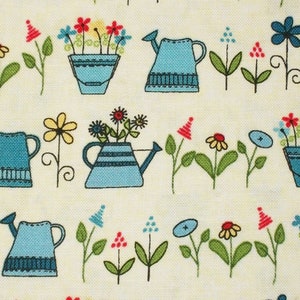 Gardening Fabric, Watering Can Fabric, By The Yard, Henry Glass, Sewing Quilting Fabric, Novelty Fabric, Summer Fabric, Flower Fabric, image 2