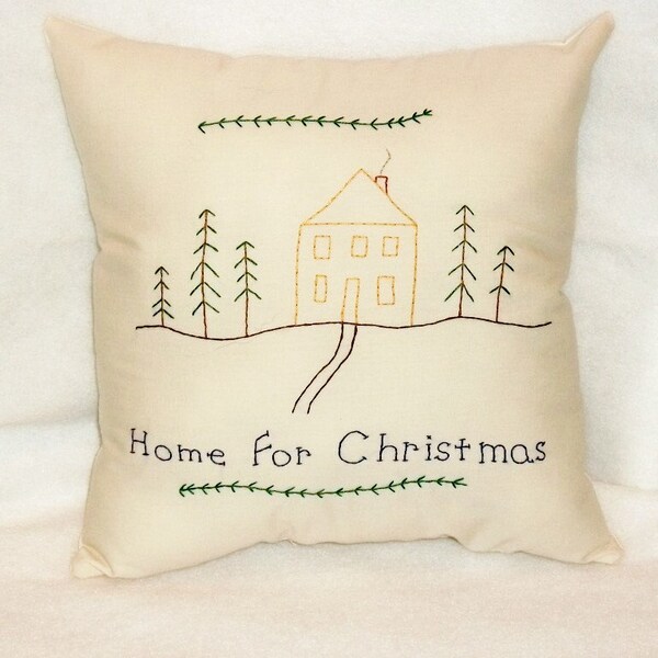 Christmas Pillow, Stitchery Pillow, Winter Decor, Christmas Decor, Cottage Chic, Original Design, Season Decor, Folk Art, Primitive PIllow