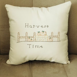 Fall Pillow, Pumpkin Pillow, Stitchery Pillow, Original Design, Harvest, Hand Embroidered, Country Decor, Decorative Pillow, Autumn Decor
