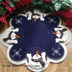 Wool Applique Pattern, Snowman Wool Applique Pattern, Winter Wool Applique, Wool Candle Mat, Penny Rug Pattern, Christmas, PATTERN ONLY