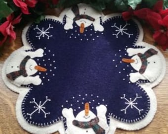Wool Applique Pattern, Snowman Wool Applique Pattern, Winter Wool Applique, Wool Candle Mat, Penny Rug Pattern, Christmas, PATTERN ONLY