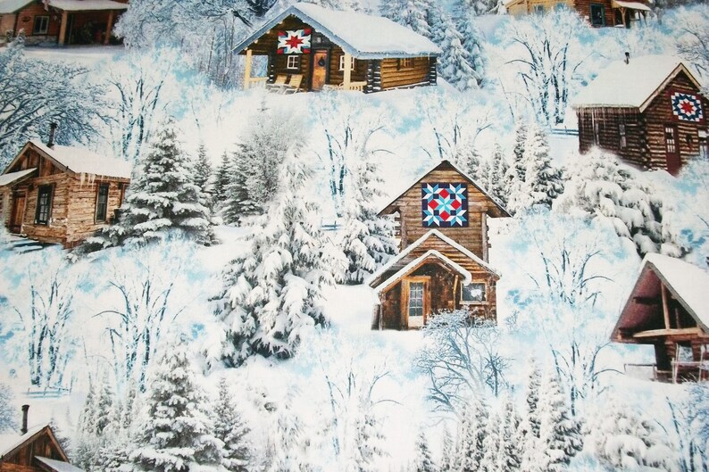 Cabin Fabric, Tree Fabric, Snow Fabric, By The Yard, Timeless Treasures, Novelty Fabric, Winter Fabric, Quilting Sewing Fabric, Lodge Fabric image 1