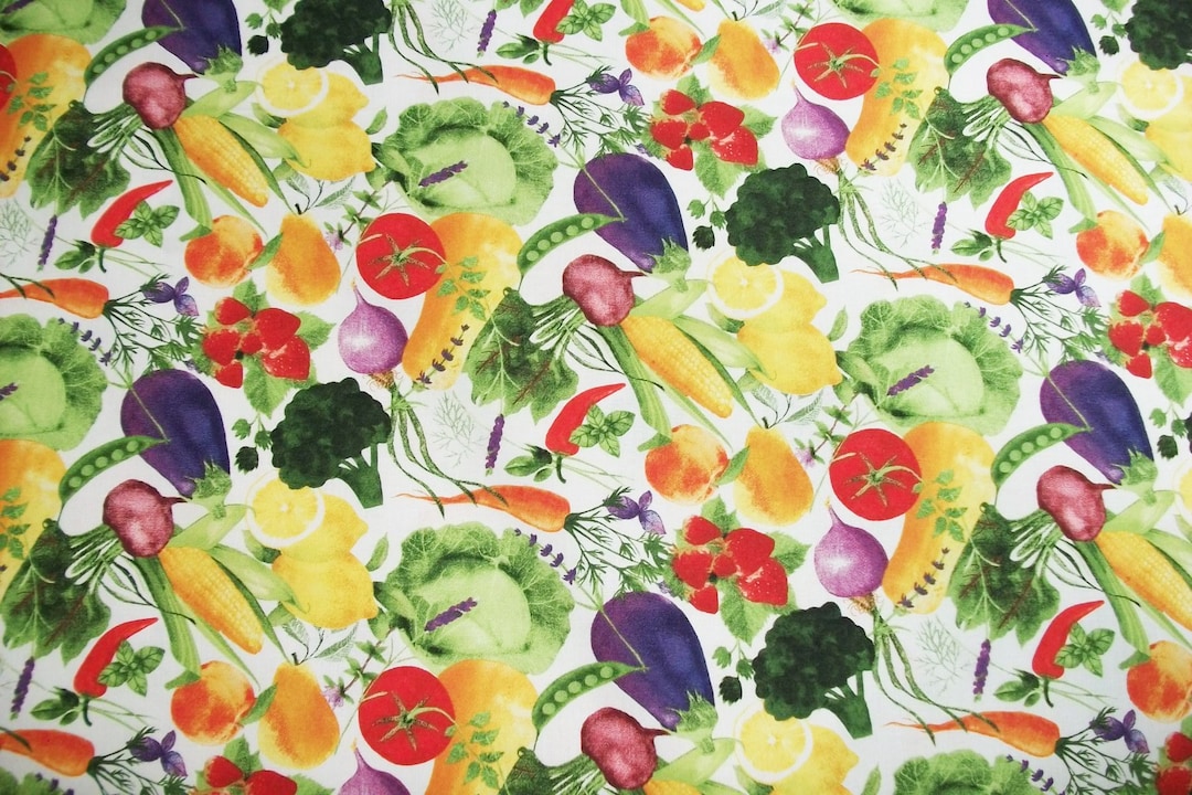 Vegetable Fabric, Garden Farm Fabric, by the Yard, 3 Wishes Fabric, Sewing Quilting Fabric