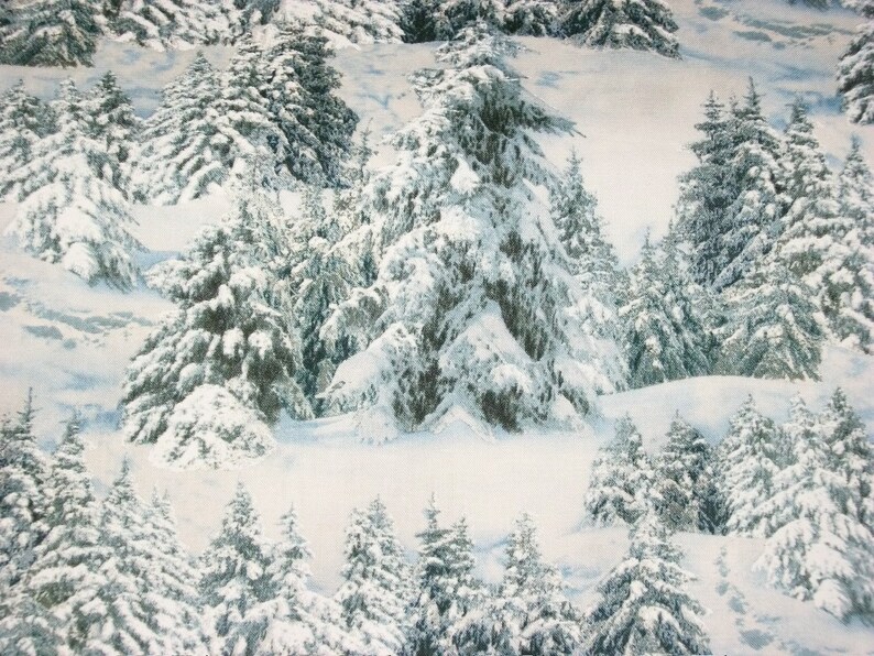 Tree Fabric Christmas Fabric Snow Fabric By The Yard Etsy