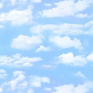 May include: A bright blue sky with fluffy white clouds scattered across the entire image.
