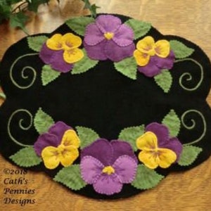 Wool Applique Pattern, Pansy Pattern, Summer Wool Applique, Wool Candle Mat, Penny Rug Pattern, Flower Applique Pattern, PATTERN ONLY
