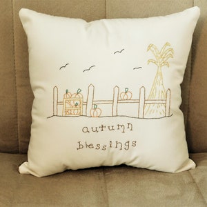 Fall Pillow, Pumpkin Pillow, Stitchery Pillow, Original Design, Harvest, Hand Embroidered, Country Decor, Decorative Pillow, Autumn Decor