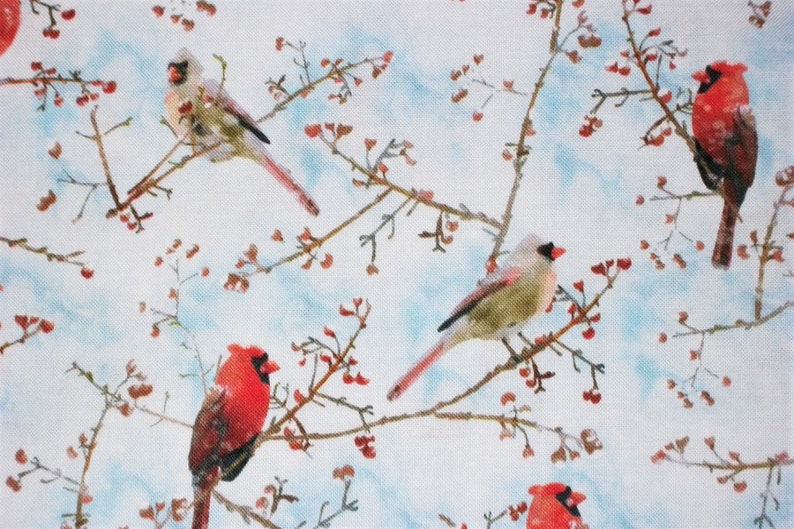 Cardinal Fabric, Bird Fabric, By The Yard, Winter Fabric, Timeless Treasures, Sewing Quilting Fabric, Novelty Fabric, Berries Fabric image 3