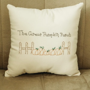 Fall Pillow, Pumpkin Patch Pillow, Stitchery Pillow, Original Design, Hand Embroidered, Country Decor, Decorative Pillow, Autumn Decor