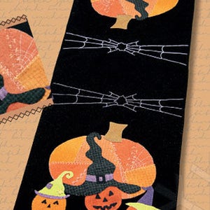 Wool Applique Pattern, Pumpkin Pattern, Halloween Wool Applique, Wool Table Runner Pattern, Fall Decor, Witches Rug Applique, PATTERN ONLY